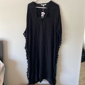 Walter Baker Coverup Black Acapulco Kaftan Swim Tie Front
